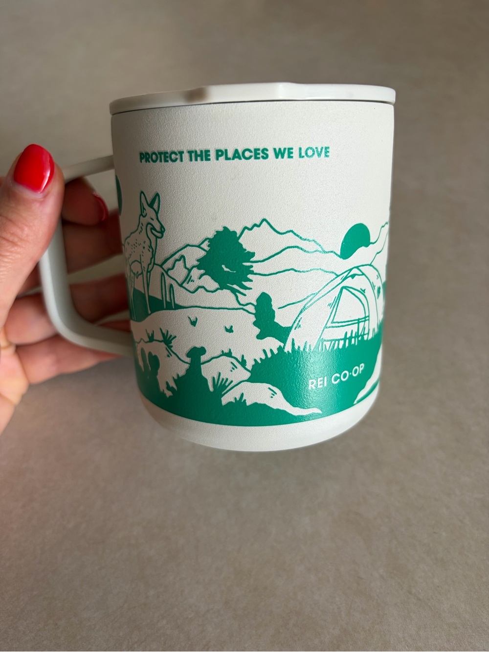 REI Co-op White & Green Camp Mug with Nature Graphic